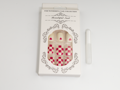 Love Mood Press-On Nails | Creamy Yellow Pink Checkerboard Oval