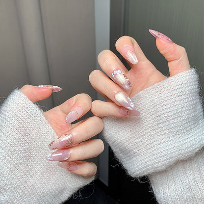 Pink Sheer Gold Accent Oval Press-On Nails