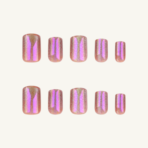 Magic Elixir Press-On Nails | Purple Gold Chameleon Cat Eye Square