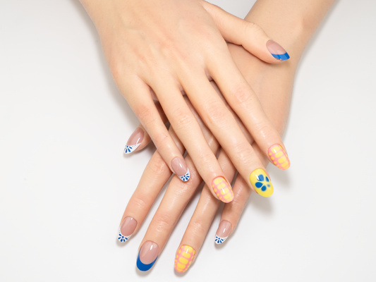 Blue & Yellow Pop Art Press-Ons | Mixed Hand-Painted | Oval