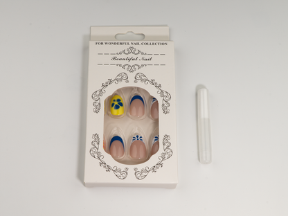 Blue & Yellow Pop Art Press-Ons | Mixed Hand-Painted | Oval