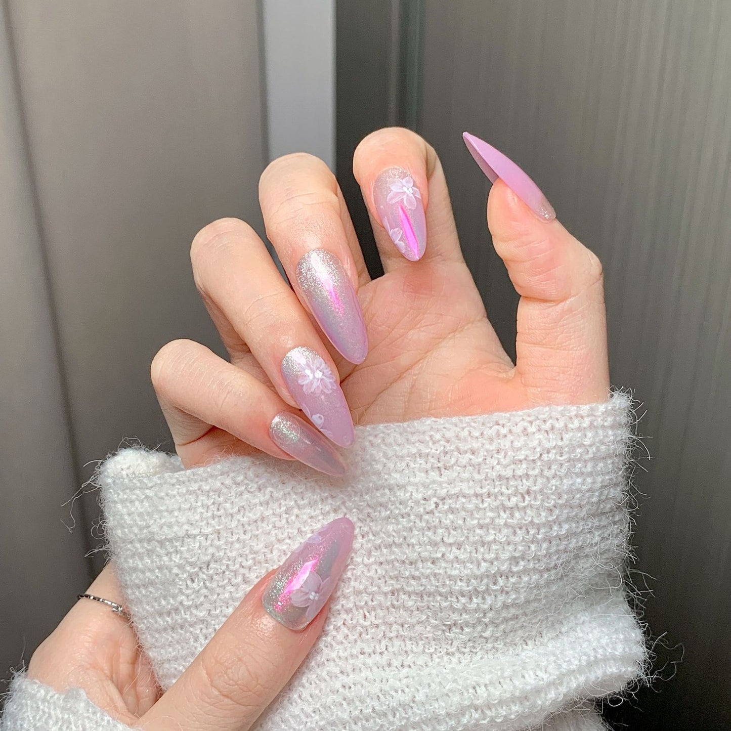 Pink-Purple Glitter Stiletto Press-On Nails