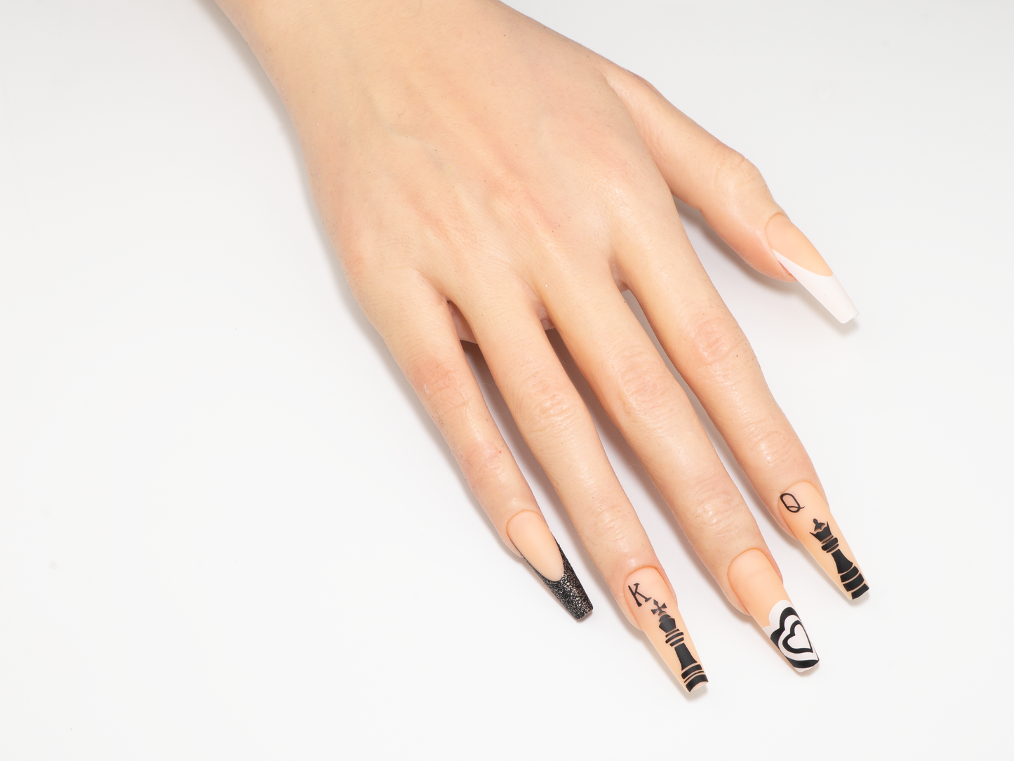 Black & White Chess Press-On Nails | King & Queen Long Ballerina