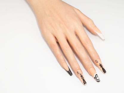 Black & White Chess Press-On Nails | King & Queen Long Ballerina