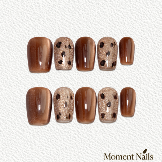 Wild Heart Press-On Nails | Handmade Sexy Leopard Cat Eye Coffin