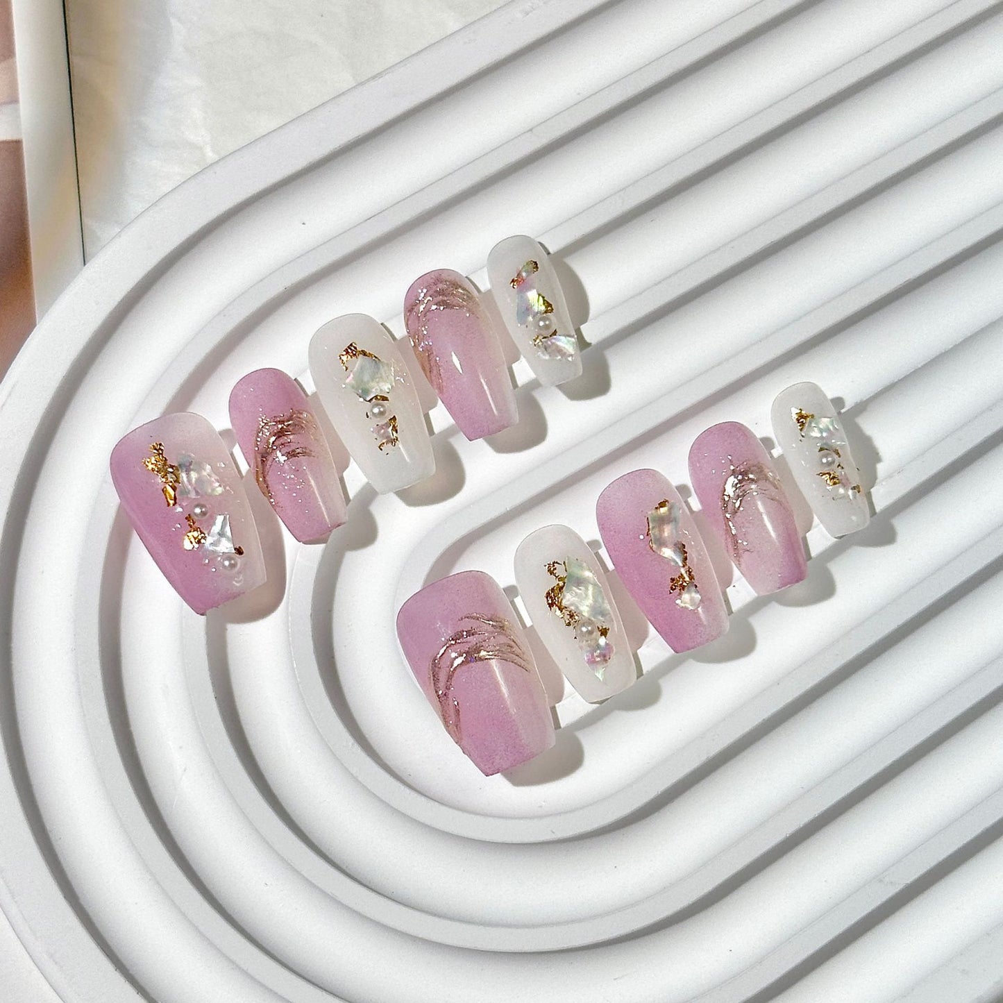 Pink Shell  Trapezoid Press-On Nails