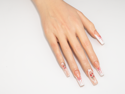 Romantic Bow Press-On Nails | Strawberry Manor Art Long Square