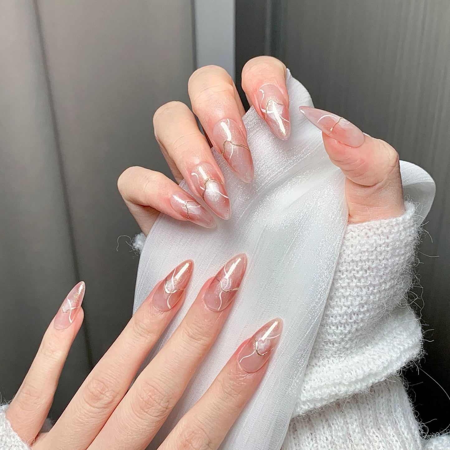 Pink Crystal Gilded Oval  Press-On Nails