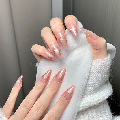 Pink Crystal Gilded Oval  Press-On Nails