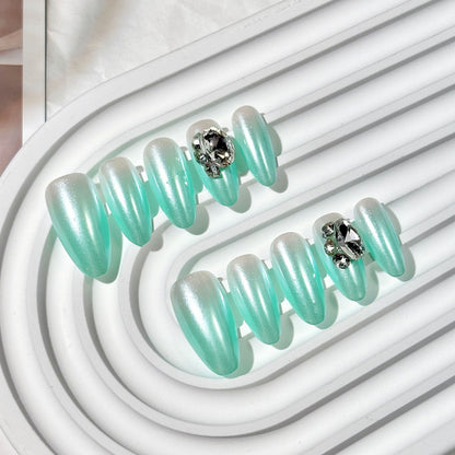 Mint Glitter Diamond  Press-On Nails
