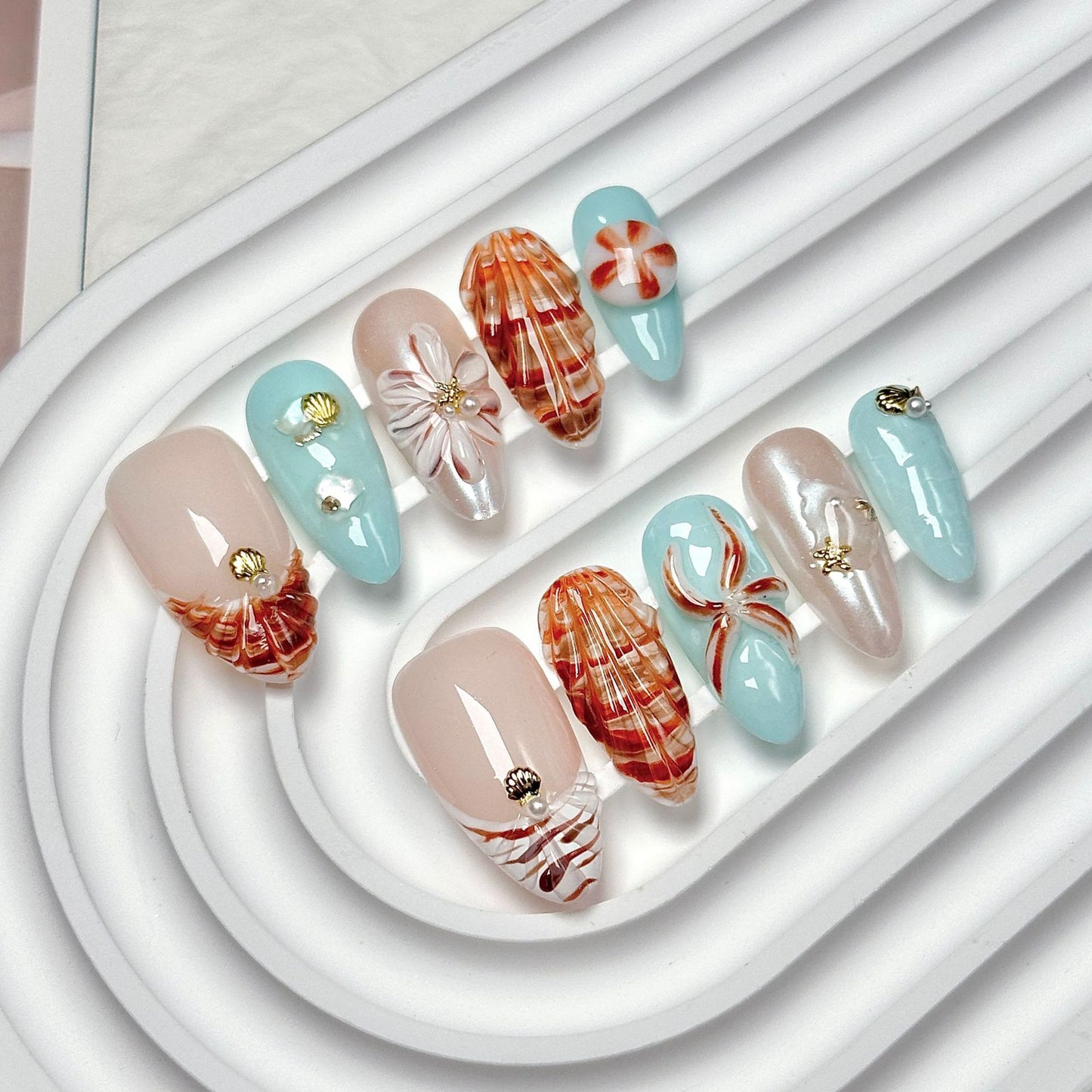 Seashell  Almond Press-On Nails