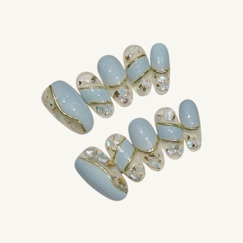 Crystal Garland Press-On Nails | Handmade Ice Blue Jewel Stiletto