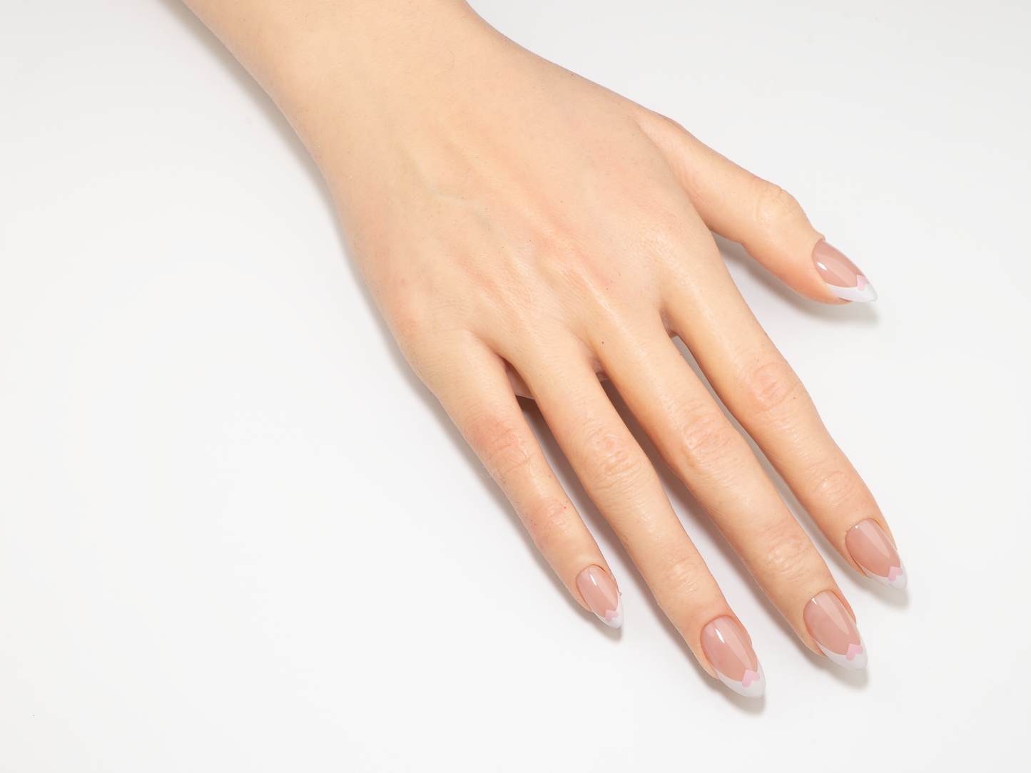 Simple Pink Heart Press-On Nails | White French Tip | Almond