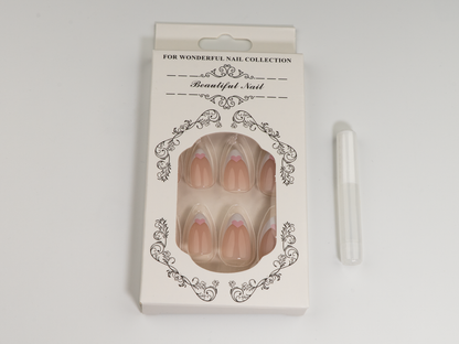 Simple Pink Heart Press-On Nails | White French Tip | Almond