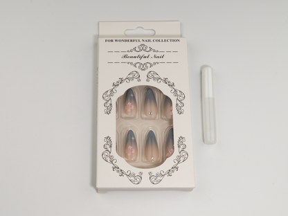Silver Cat-Eye Ombre Press-On Nails | 3D Dolphin Long Almond