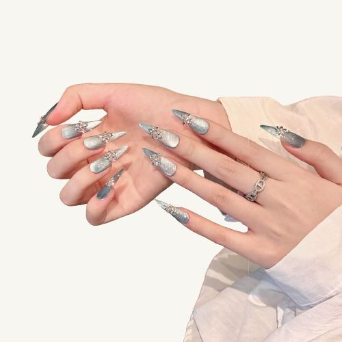 Geode Painting Press-On Nails | Handmade Gold Trim Shell Oval