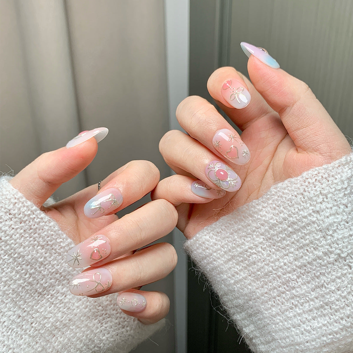Translucent Pink Dreamy Heart Press-On Nails
