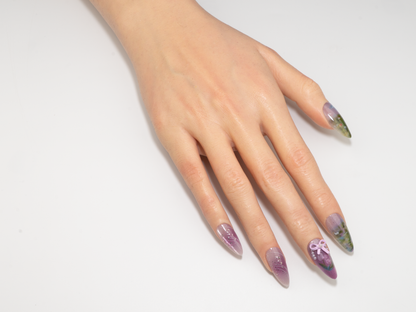 Monet's Garden Press-On Nails | Purple Green Bloom Art | Almond