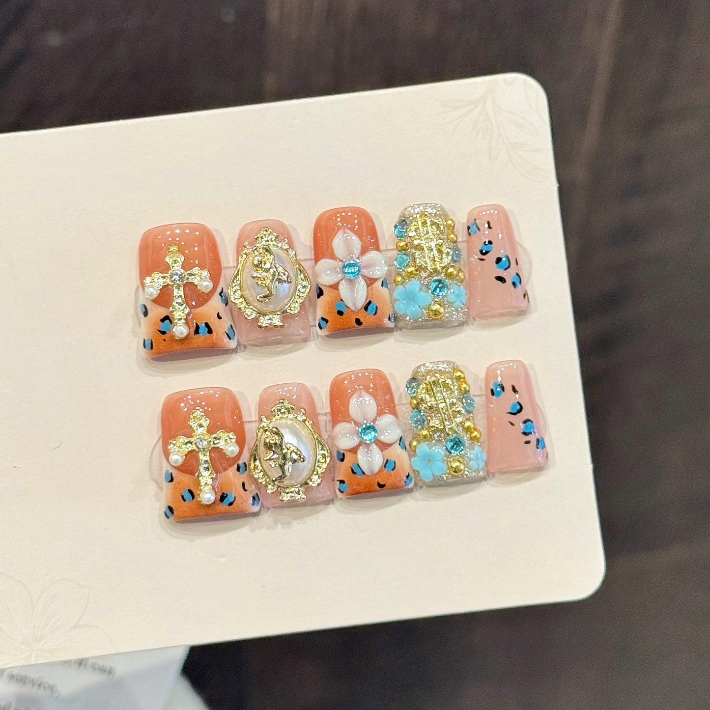 Peach Baroque Square Press-On Nails