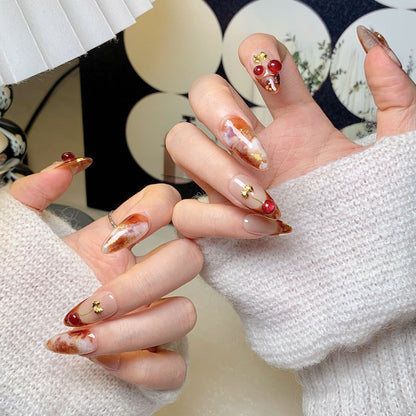 Amber Cherry Medium Almond   Press-On Nails