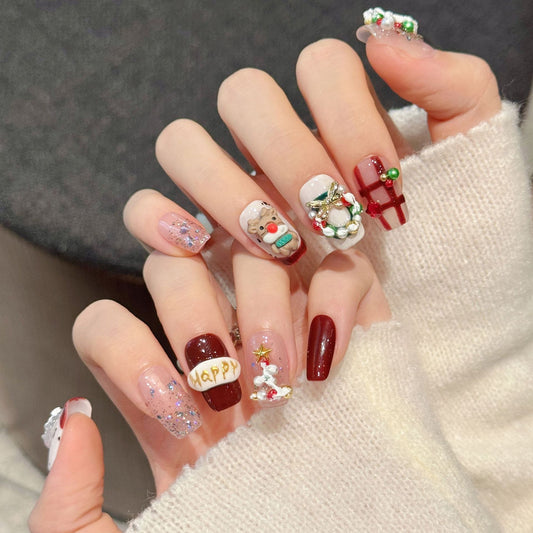 Christmas Theme Short Square Press-On Nails