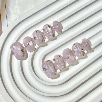 Lavender Floral Square-Round Press-On Nails