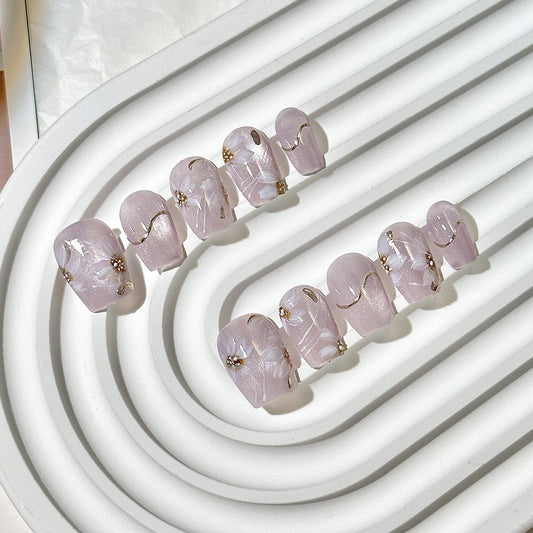 Lavender Floral Square-Round Press-On Nails