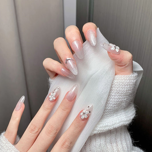 Glitter Floral  Almond Press-On Nails