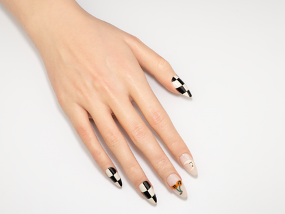 Playful Ghost Press-On Nails | B&W Checkerboard Almond