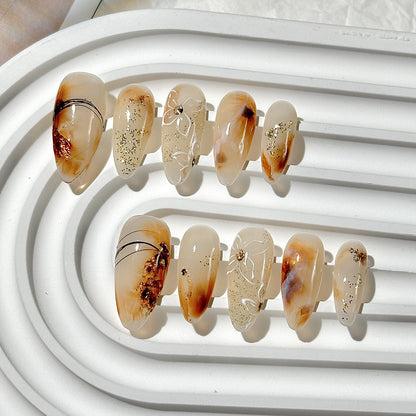 Light Apricot Ink Wash Oval   Press-On Nails