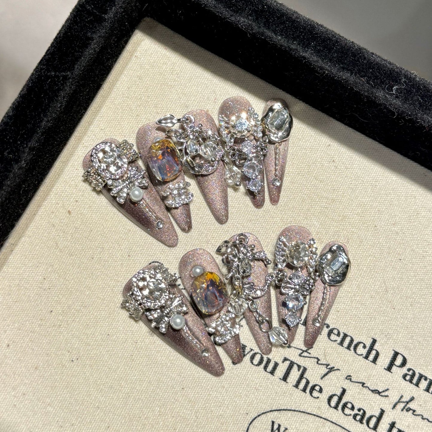 Chandelier Dreams Press-On Nails | Handmade Crystal Cat Eye Stiletto