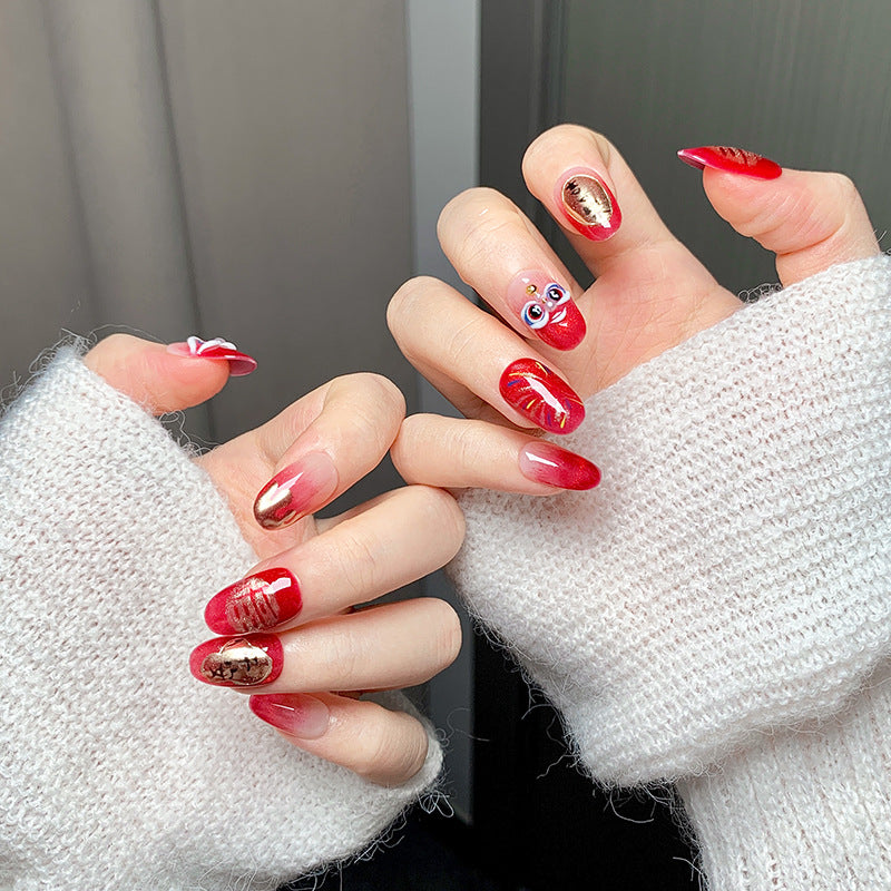Red-Gold God of Wealth  Press-On Nails