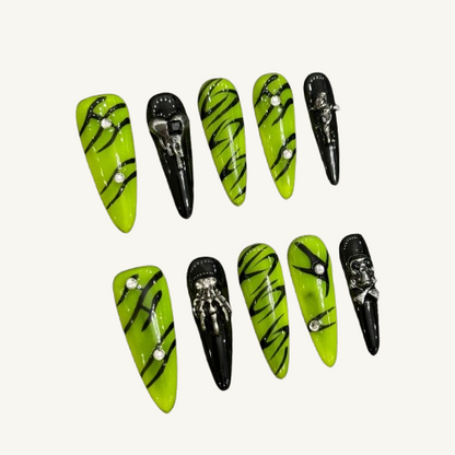 3D Skull Press-On Nails | Long Stiletto Handmade Fake Nails