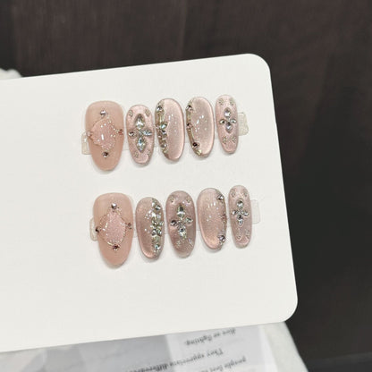 Pink Diamond Oval Press-On Nails