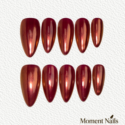Metallic Russet Press-On Nails | Handmade Medium Almond Fake Nails