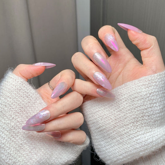 Pink-Purple Glitter Stiletto Press-On Nails