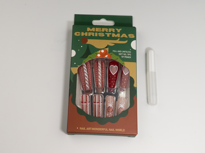 Christmas Red Heart & Plaid | Holiday Mix Long Ballerina Nails