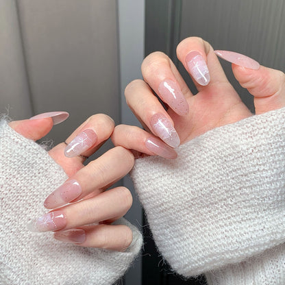 Pink Sheer Snowflake Oval Press-On Nails