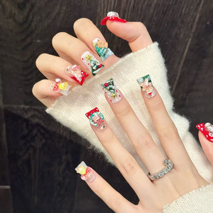 Christmas Theme Square Press-On Nails