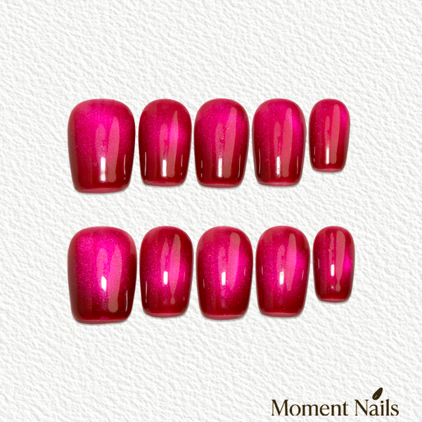 Ruby Cat Eye Press-On Nails | Elegant & Flattering Short Conffin Nails