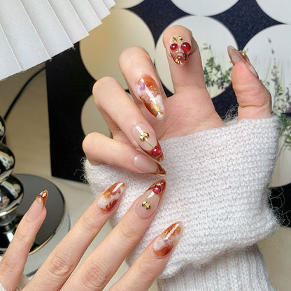 Amber Cherry Medium Almond   Press-On Nails
