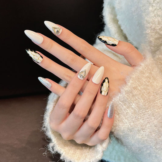 Snake Print Diamond Almond Press-On Nails