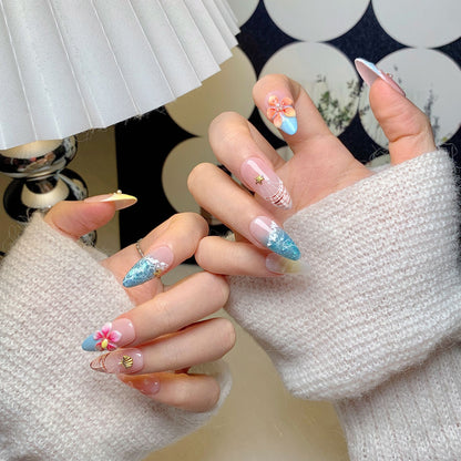 Summer Ocean Almond Press-On Nails
