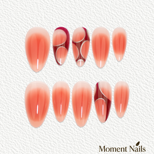 Blood Red Ombre Press-On Nails | Silver Trim Gothic Almond