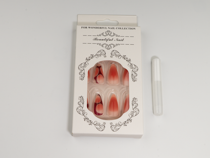 Blood Red Ombre Press-On Nails | Silver Trim Gothic Almond