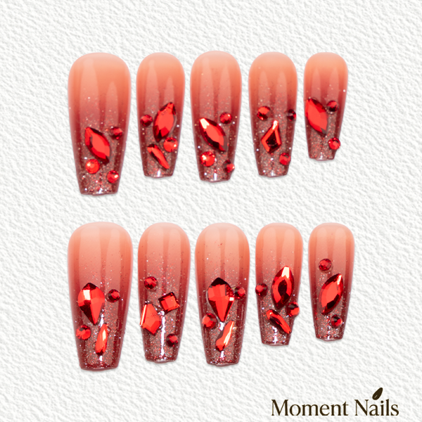 Vampire Kiss Press-On Nails | Handmade Blood Gem Glitter | Ballerina
