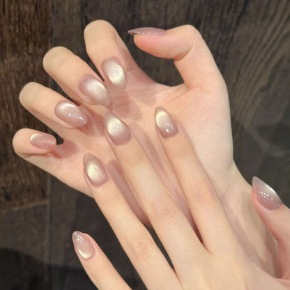 Nude Pink Pearl Almond Press-On Nails