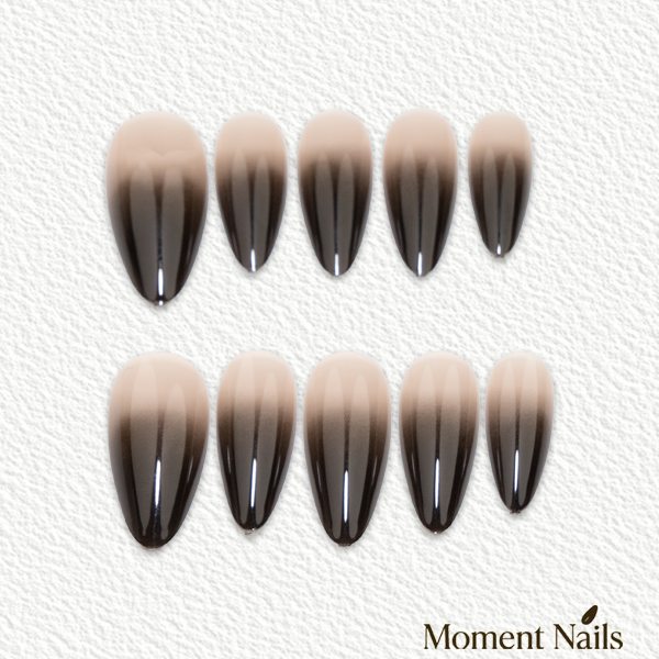 Black Ombré Press-On Nails | High Gloss Finish | Almond