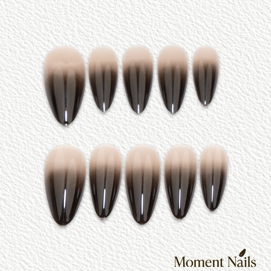 Black Ombré Press-On Nails | High Gloss Finish | Almond