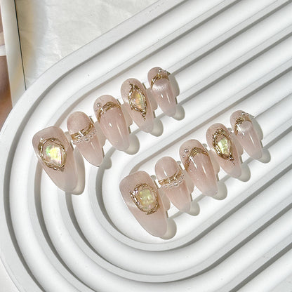 Pink Translucent Iridescent Stone Press-On Nails